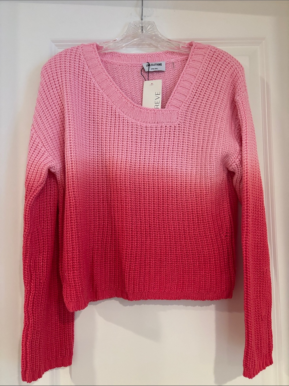 LNA Pink Ombre Scoop-Neck Waffle Knit Sweater